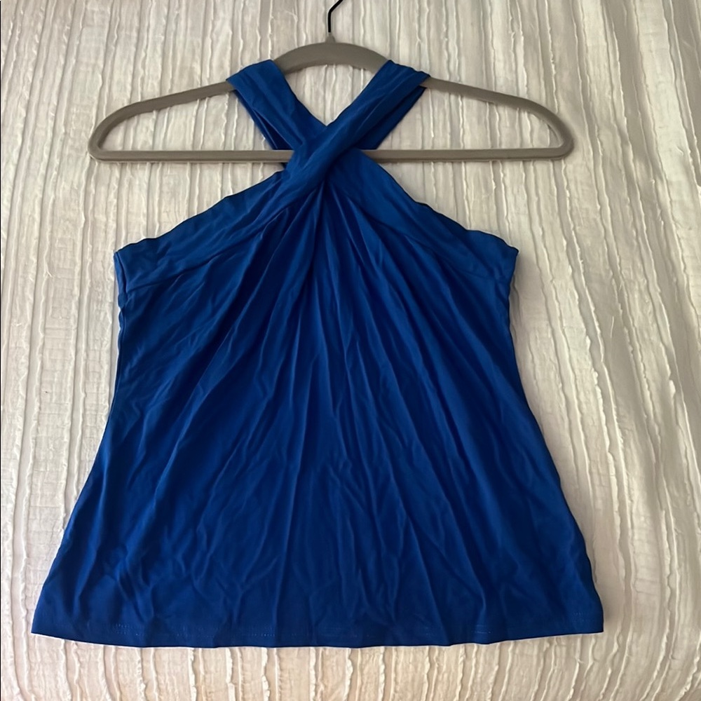 Asymmetrical Blue Ruched Sleeveless Tank Top